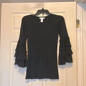Design History Black Sweater with Ruffle Bell Sleeves Size Medium